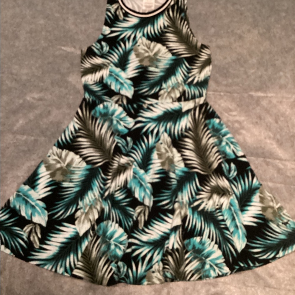 Victoria's Secret Black Mini Dress with Teal and White Leaf Print.  C26